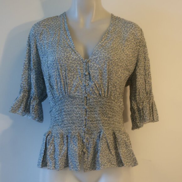 Womens Notes Du Nord Green, Blue Floral Short Sleeve Blouse 38 EUR/US 8 - Picture 1 of 9